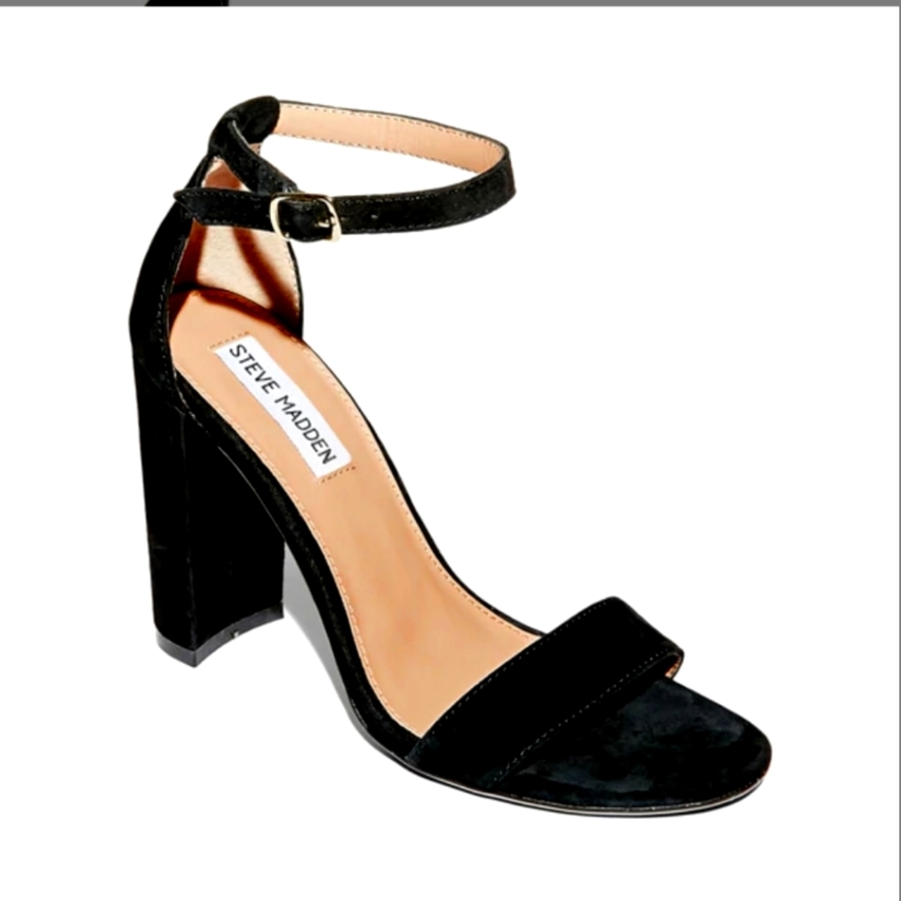 Black Steve Madden Carsson Open Toe Chunk Heel